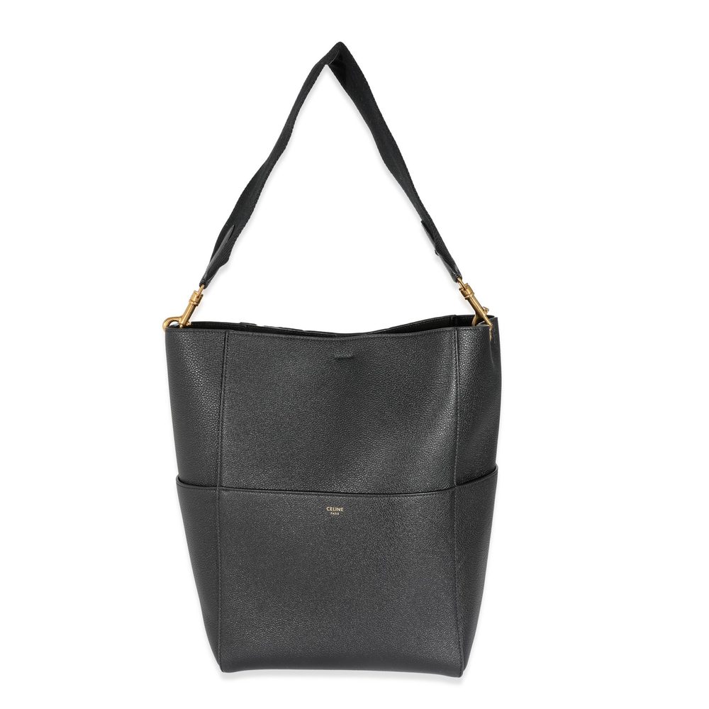 Celine Black Calfskin Medium Seau Sangle Bucket Bag Medium